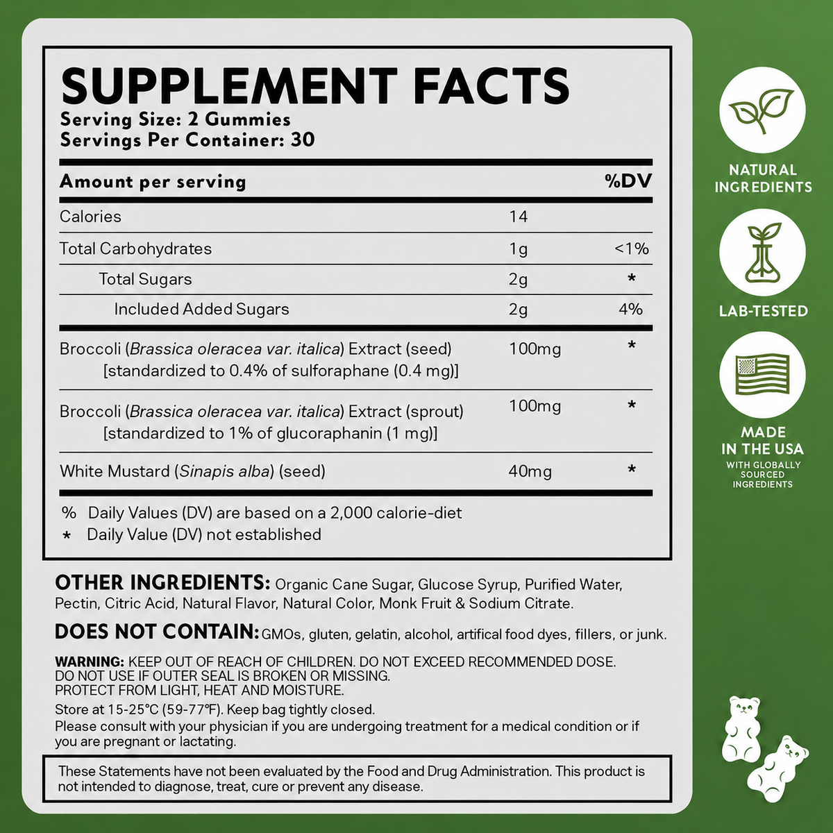 Neurobrocc Kids Sulforaphane Gummies Green Apple Flavor
