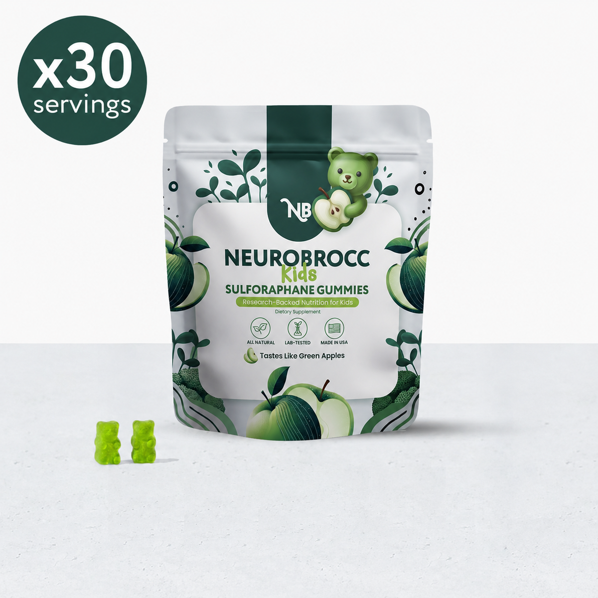 Neurobrocc Kids Sulforaphane Gummies Green Apple Flavor