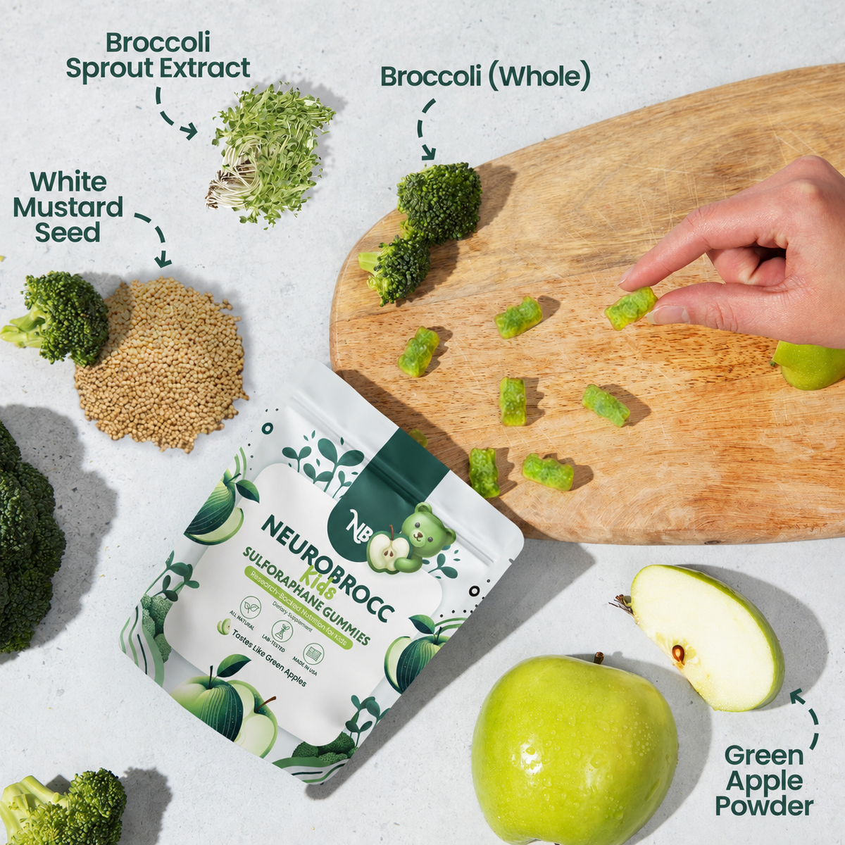 Neurobrocc Kids Sulforaphane Gummies Green Apple Flavor