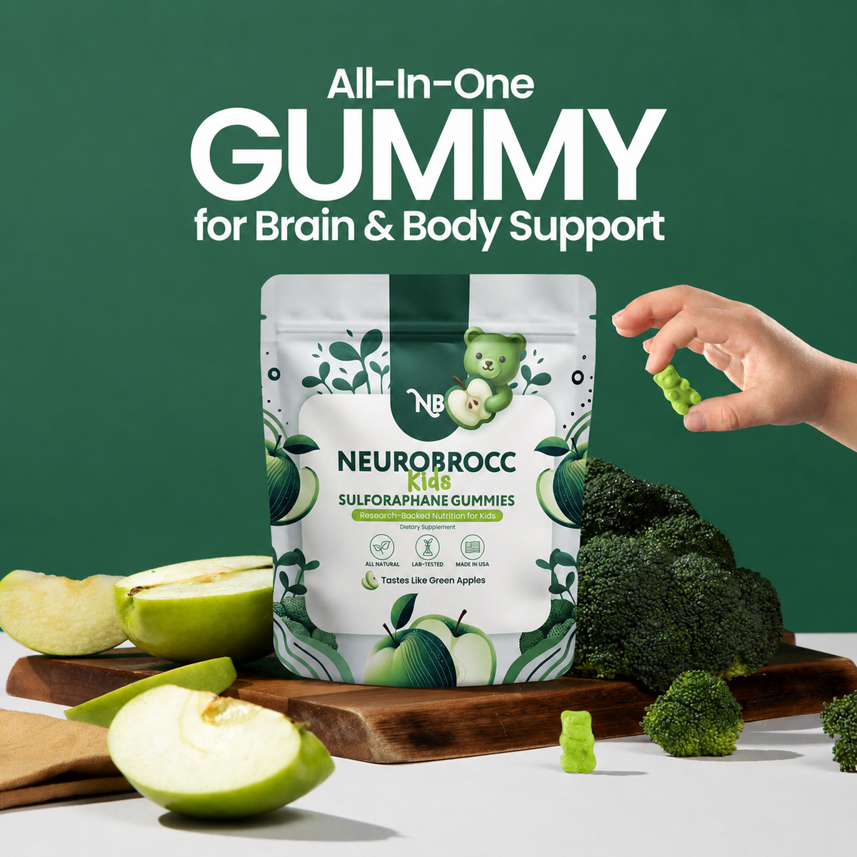 Neurobrocc Kids Sulforaphane Gummies Green Apple Flavor